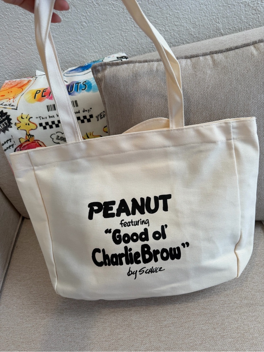 Canvas Tote Bag with Charlie Brown & Snoopy Graphic - Cream - Picture 2 of 6